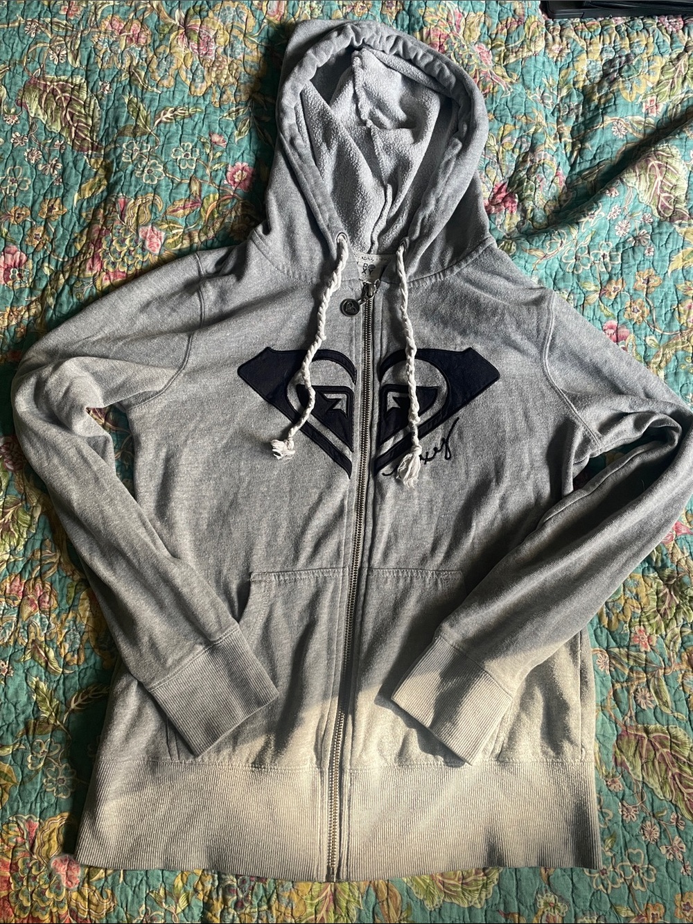 Vintage Roxy Light Gray Zip-Up Hoodie